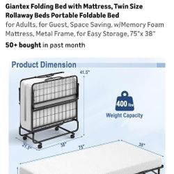 BED- Giantex Twin Folding  w/ 4 in. Mattress & Cover