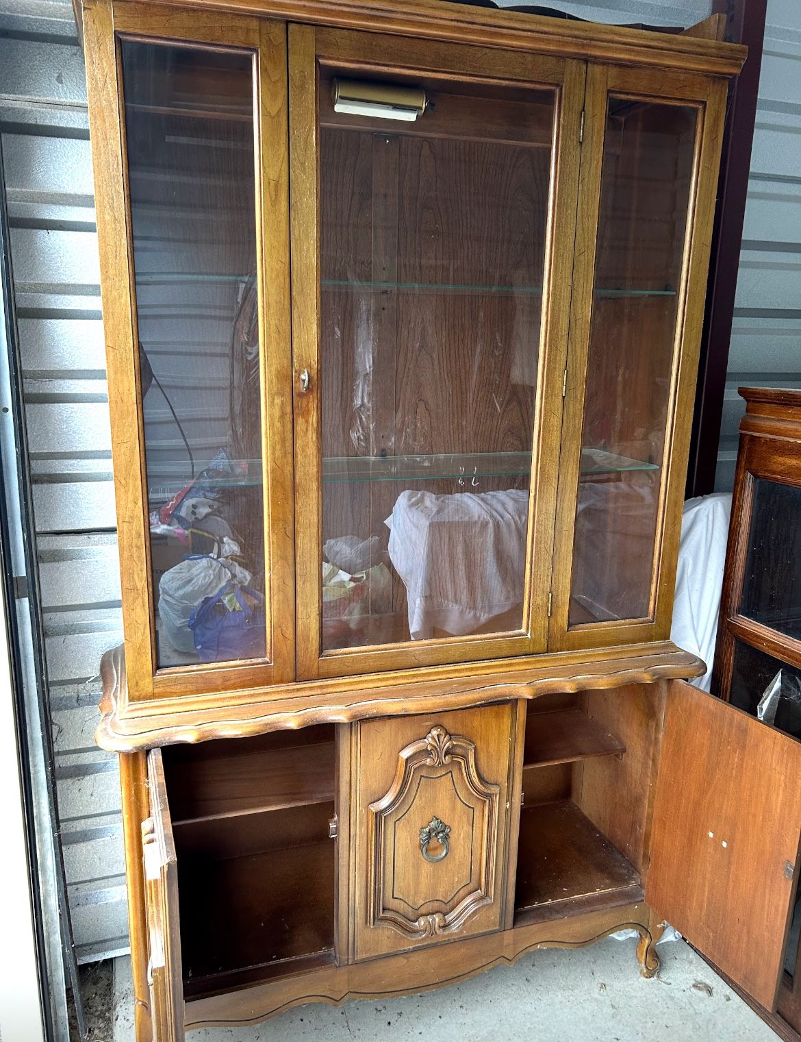 Vintage Century Signed China Cabinet Large Glass Shlvs