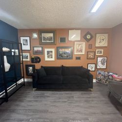 Modern Black Velvet Sofa – Excellent Condition