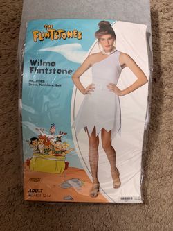 Flintstones Adult Wilma Flintstone Halloween Costume with Wig And dress and necklace and belt