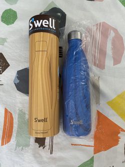 Swell Vacuum Insulated Wood Collection Hand Painted Blue Bottle 25oz