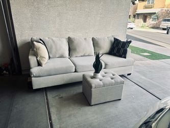 Light Gray Sofa with tufted ottoman