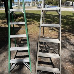 Stepladders 6’ aluminum$30,6’ fiberglass $45  28 position Gorilla 20’ $165  multi Werner $85 bifold $45