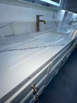 Precut Prefab Bathroom Vanity Top,  Blue Gold Counter Top , Blue Gold Vanity Top ( Bathroom Sink Included ) 