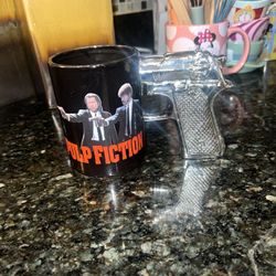 Miramax Pulp Fiction Black with Silver Mug with iconic scenes from Pulp Fiction.