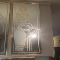 Vintage 80s etched floral Mirror set 