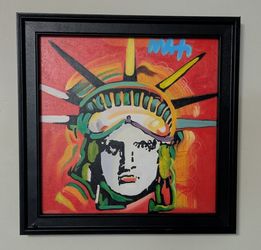 Vintage Oil Painting on Canvas Board Titled "LIBERTY HEAD" Peter Max