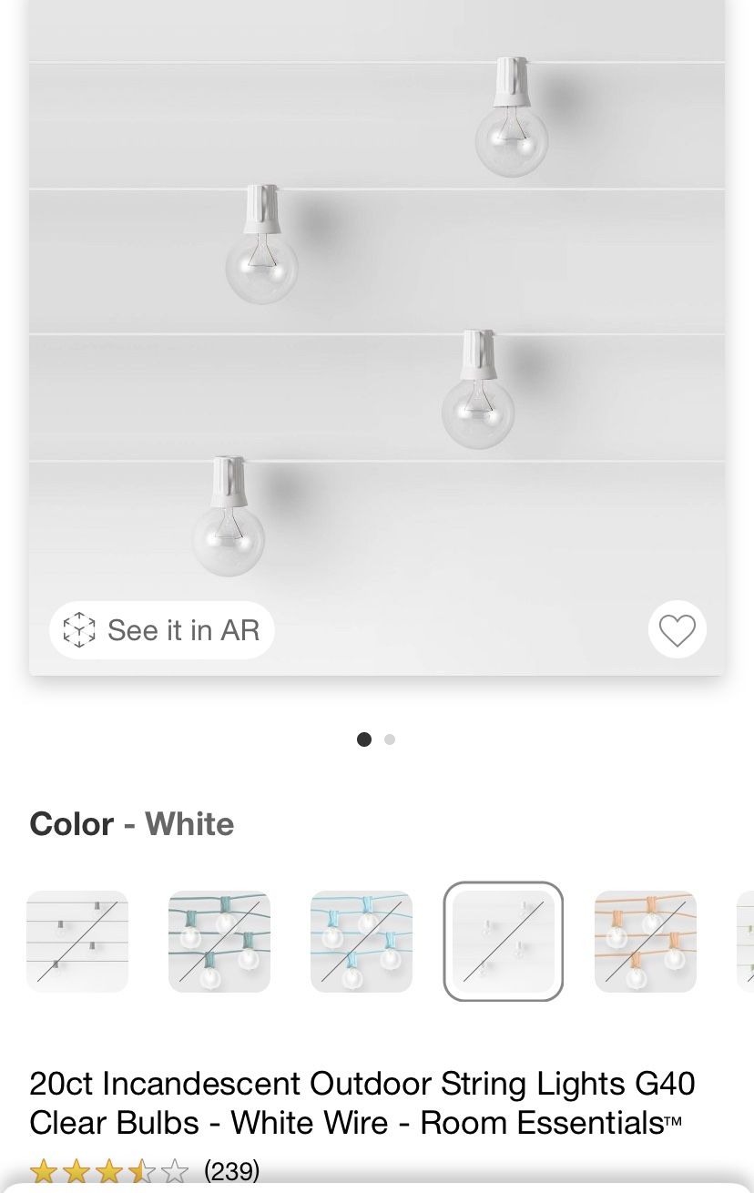 20ct Incandescent Outdoor String Lights G40 Clear Bulbs - White Wire - Room Essentials™