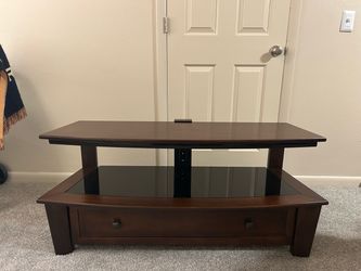 Wood and Black Glass TV Stand with Drawer