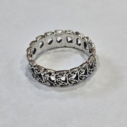 FLORAL LEAF STAINLESS SILVER FOREVER WEAR ETERNITY BAND NEW SIZE 6