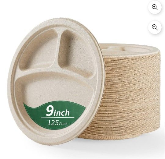 9 Inch Compostable Eco Friendly Plates-125 Pack- New