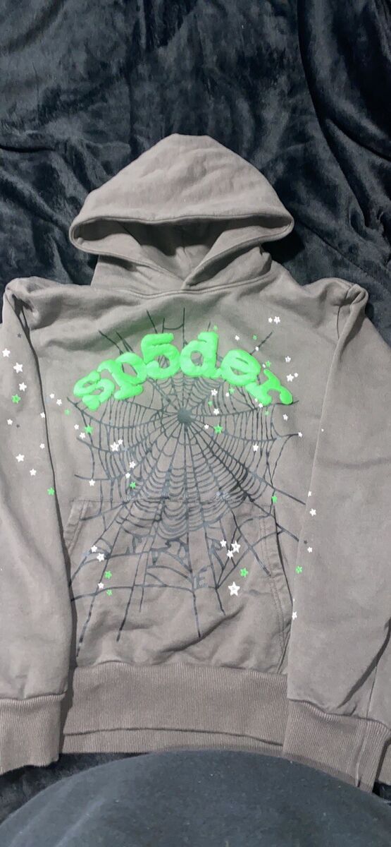 Sp5der Grey And Green Hoodie