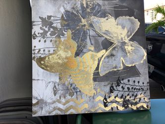 Gold /black /grey butterfly art work / painting/decor