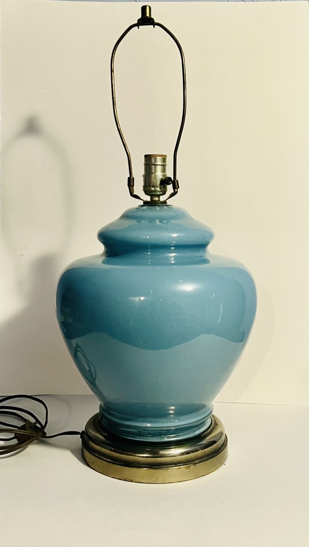 Vintage Teal Blue Glass Lamp With Golden Base