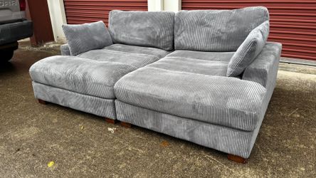 *FREE DELIVERY* Light Blue Corduroy Chaise Sofa 