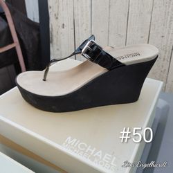 MK High Heel Wedge Sandals Black & Gold And Coach Wedge Slides