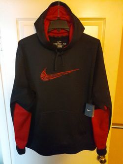 *"NiKE" / 'Therma-Fit' / Pull-Over HooDy / 💯% Polyester / Black & ReD / Men'z / Size = 2XL / (NEW) !"