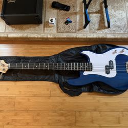 Blue  Fender Style Bass guitar and Amp Combo