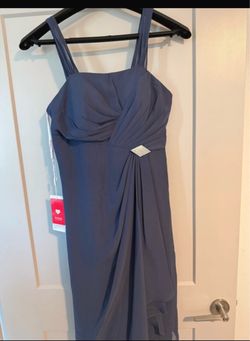 Dusty Blue Formal Gown with Rhinestone Detail