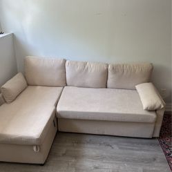 Beige L-couch To Sofa Bed
