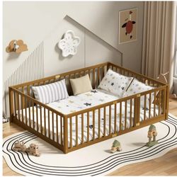 Full size floor bed light espresso new