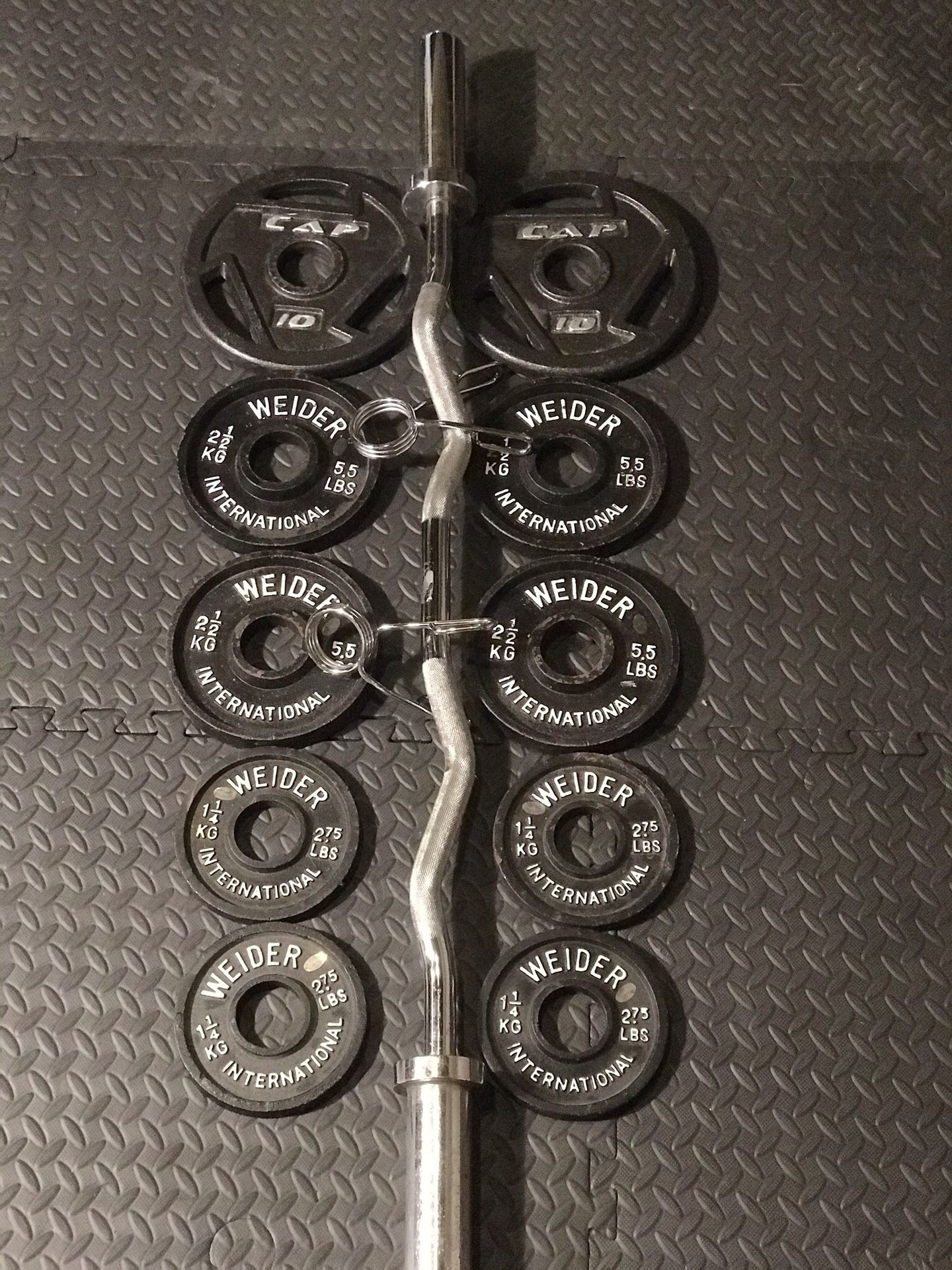 Curl Bar and Weights