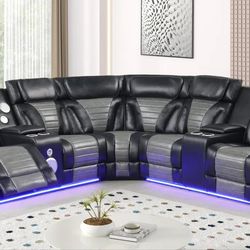 Nuevo super comodo Sectional negro y gris reclinable