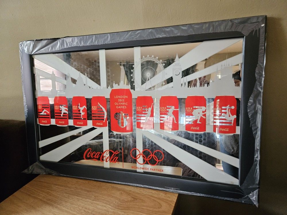 COCA COLA LONDON 2012 SUMMER OLYMPICS MIRROR BAR SIGN 29X18