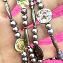 Genuine Pearl And Abalone Necklace 
