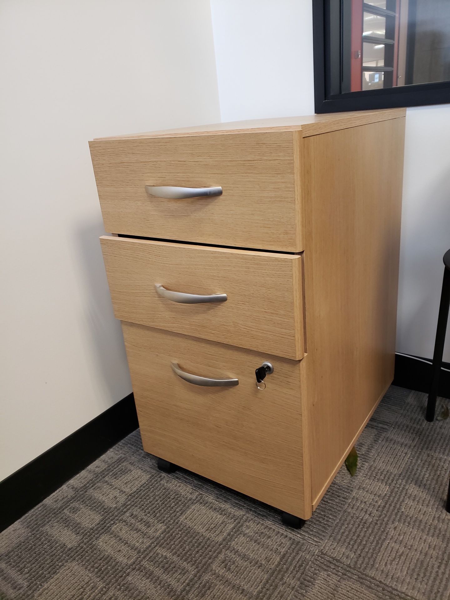 Light Oak Office Desk with File Cabinet