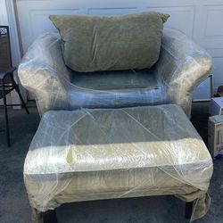 Oversized Sage Green Chair and Ottoman