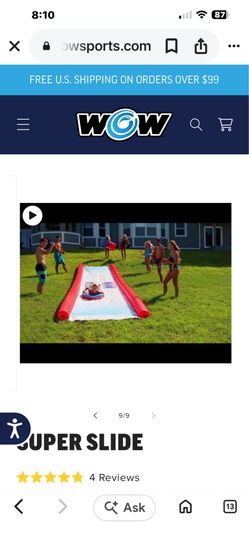 It’s brand new just I open box. I wanna to see everything inside before I sell it. The WOW Super Slide is a giant 25' x 6' water slide for the lawn th