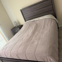Queen Size Bed Frame + Mattress + Bedside Table
