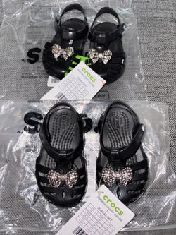 Crocs Baby Girl Toddler Black Isabella Charm Sandals Size C4 - NEW