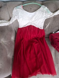 Red and White Lace Tulle Dress