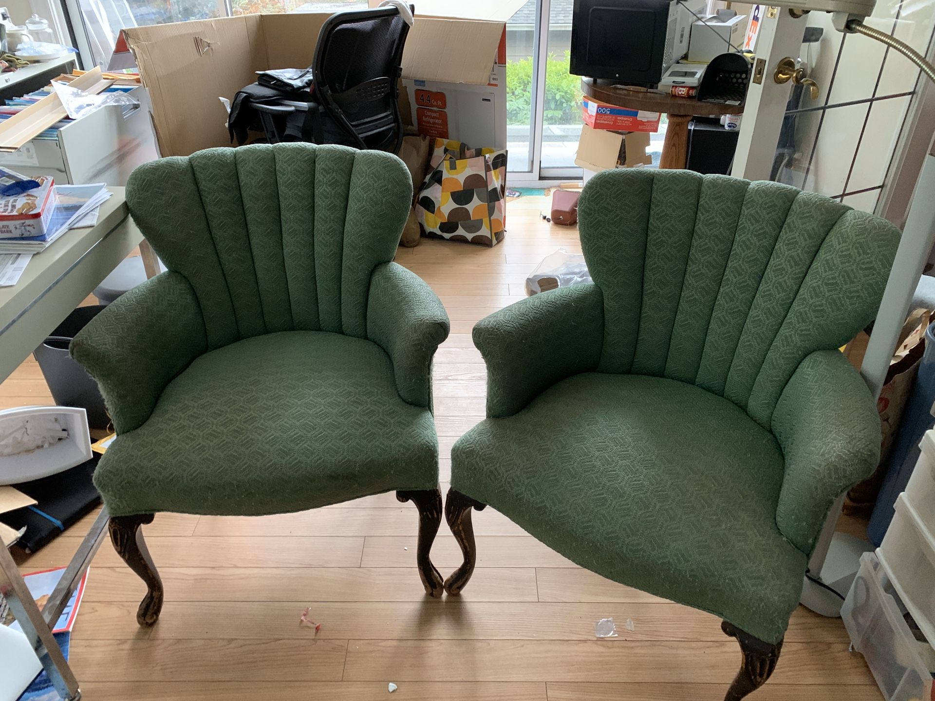 Free upholsteried chairs plus other furniture and mini refrigerator call Greg {contact info removed}