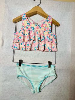 RuffleButts Girls Floral Ruffle Tankini Striped 2 Piece Swimsuit Set Size 7