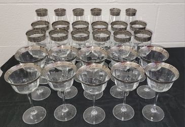Silver Encrusted Crystal Glass 
 28 Glasses