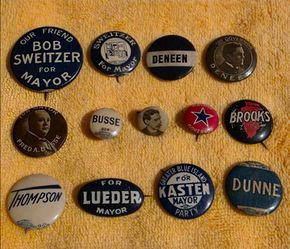 Antique 1900s-1920s Chicago & Illinois Political Pinback Buttons Lot - 13 Piece Collection