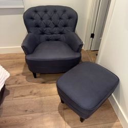 Large Club Chair & Ottoman Set- Color “Denim” Blue  - Polyisoprene 