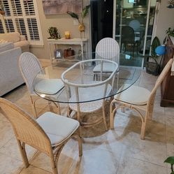 Glass Wicker Dining Table