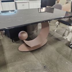 63" Black Sintered Stone Top Table with Half-Moon Carbon Steel Base