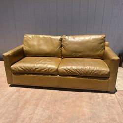 Crate & Barrel Barrett II Leather Queen Sleeper Sofa – Buttery Ale Brown