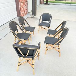 6 Serena Lily Riviera Bamboo Rattan Dining Chairs (4 Side 2 Arm) LIKE NEW Parisian Bistro Seats Retail today can still be purchased directly from Ser