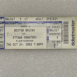Boston Bruins vs. Ottawa Senators Unused Hockey Game Ticket 2002