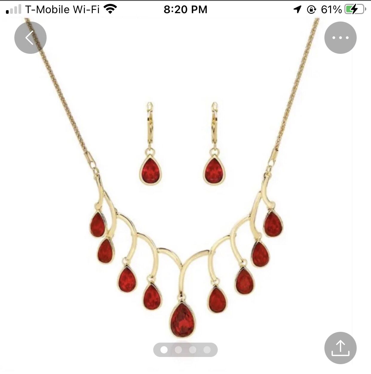 Deep Red Waves Drop Gold Plated Jewelry Set 