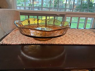 Vintage Amber Glass Pedestal Centerpiece Bowl – Scalloped Serving Bowl
