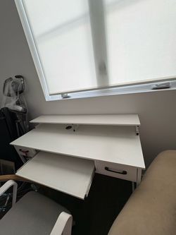 White Computer Desk with Keyboard Tray and Drawers