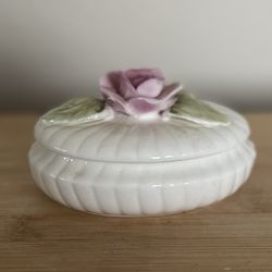 Vintage Pia Bone China Trinket Box with Pink Rose
