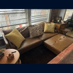 BROWN SOFA WITH OTTOMAN 